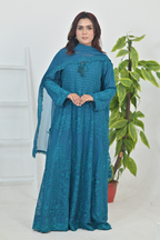 Deep Teal Luxury Embroidered Formal Maxi Dress with Embroidered Dupatta & Trouser
