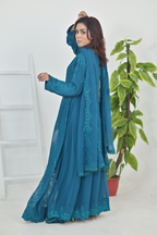 Deep Teal Luxury Embroidered Formal Maxi Dress with Embroidered Dupatta & Trouser