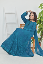 Deep Teal Luxury Embroidered Formal Maxi Dress with Embroidered Dupatta & Trouser