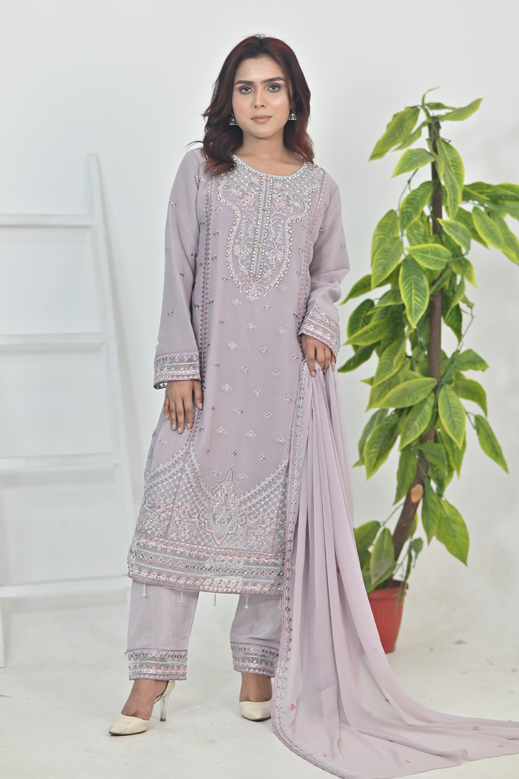Soft Lavender Luxury Embroidered Occasion Edit  3PC Kurta Set