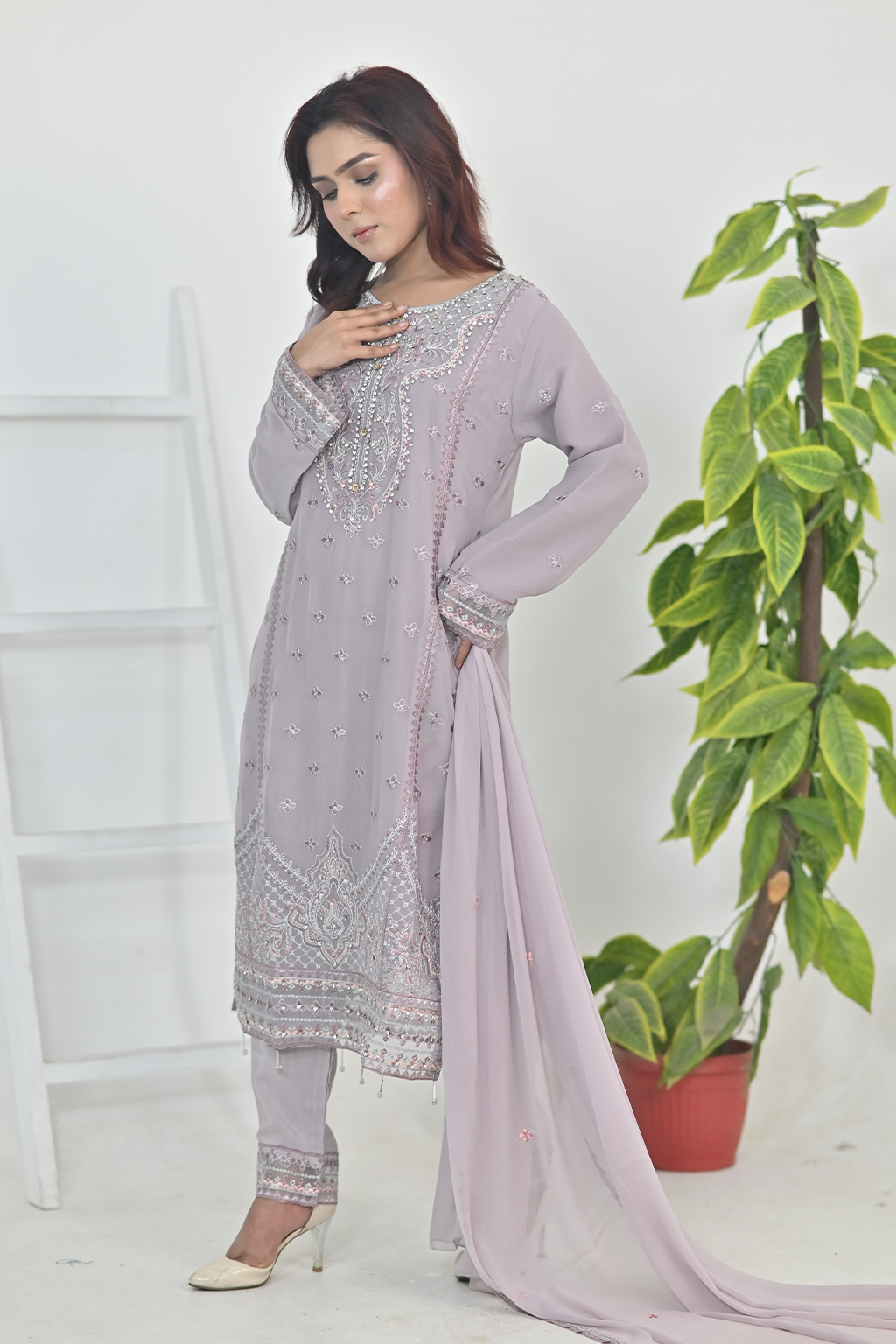 Soft Lavender Luxury Embroidered Occasion Edit  3PC Kurta Set