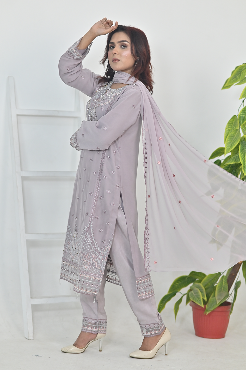 Soft Lavender Luxury Embroidered Occasion Edit  3PC Kurta Set