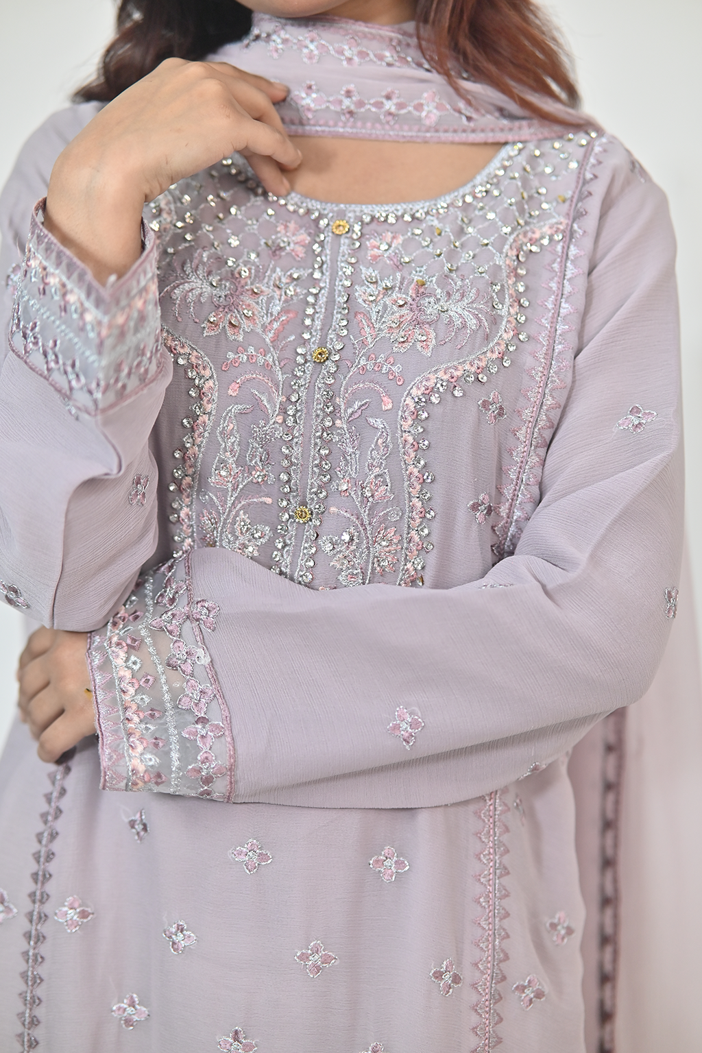 Soft Lavender Luxury Embroidered Occasion Edit  3PC Kurta Set
