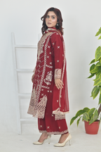 Deep Crimson Red Luxury Embroidered Occasion Edit  3PC Kurta Set