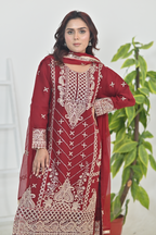 Deep Crimson Red Luxury Embroidered Occasion Edit  3PC Kurta Set