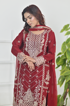 Deep Crimson Red Luxury Embroidered Occasion Edit  3PC Kurta Set