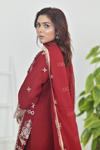 Deep Crimson Red Luxury Embroidered Occasion Edit  3PC Kurta Set
