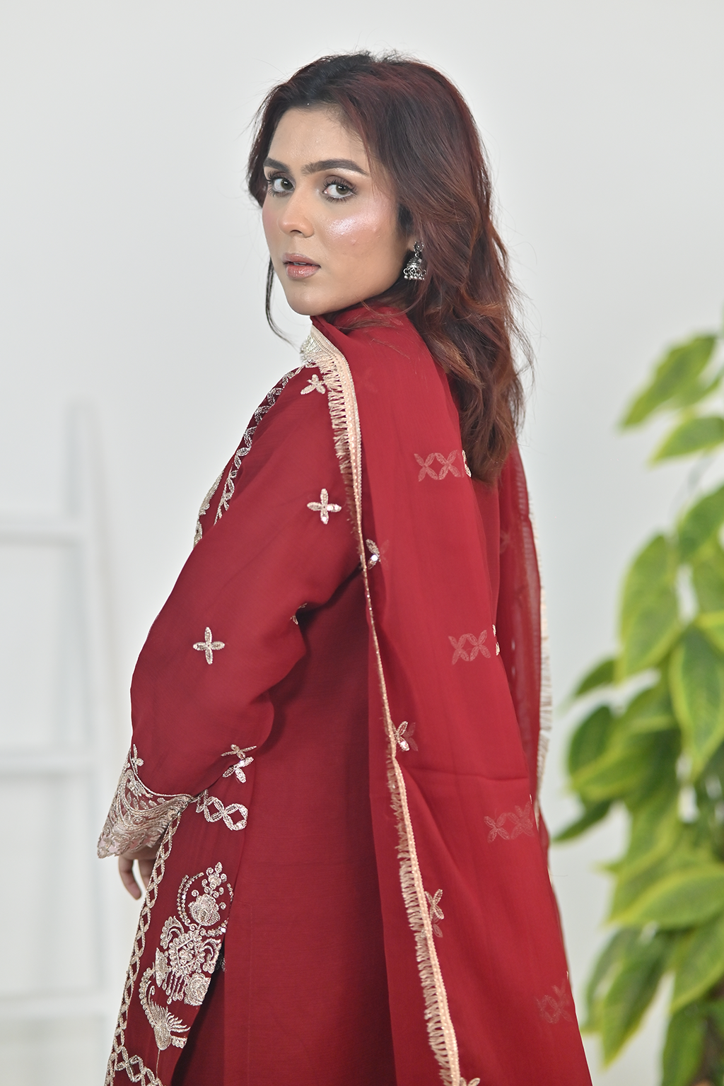 Deep Crimson Red Luxury Embroidered Occasion Edit  3PC Kurta Set