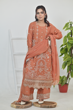 Terracotta orange Luxury Embroidered Chiffon 3PC Kurta Set