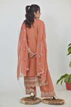 Terracotta orange Luxury Embroidered Chiffon 3PC Kurta Set
