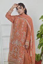 Terracotta orange Luxury Embroidered Chiffon 3PC Kurta Set