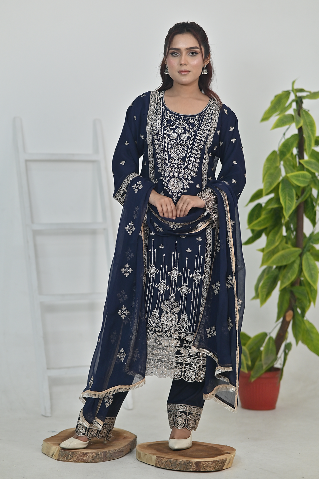 Dark Navy Blue Luxury Embroidered Occasion Edit 3PC Kurta Set