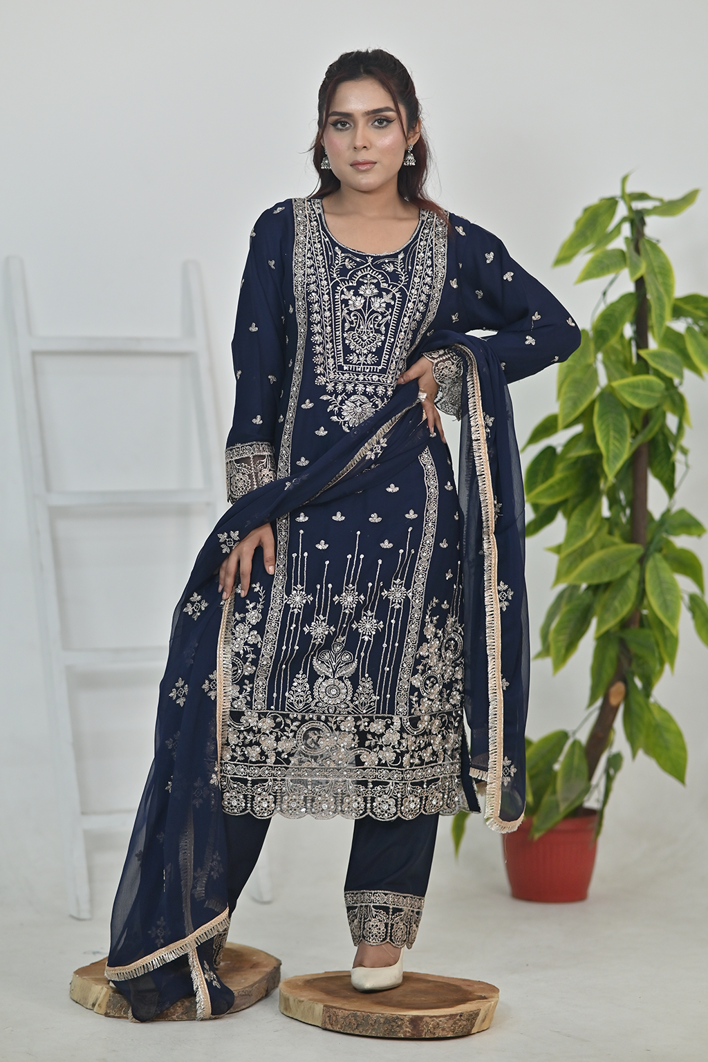 Dark Navy Blue Luxury Embroidered Occasion Edit 3PC Kurta Set
