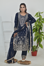 Dark Navy Blue Luxury Embroidered Occasion Edit 3PC Kurta Set