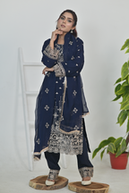 Dark Navy Blue Luxury Embroidered Occasion Edit 3PC Kurta Set