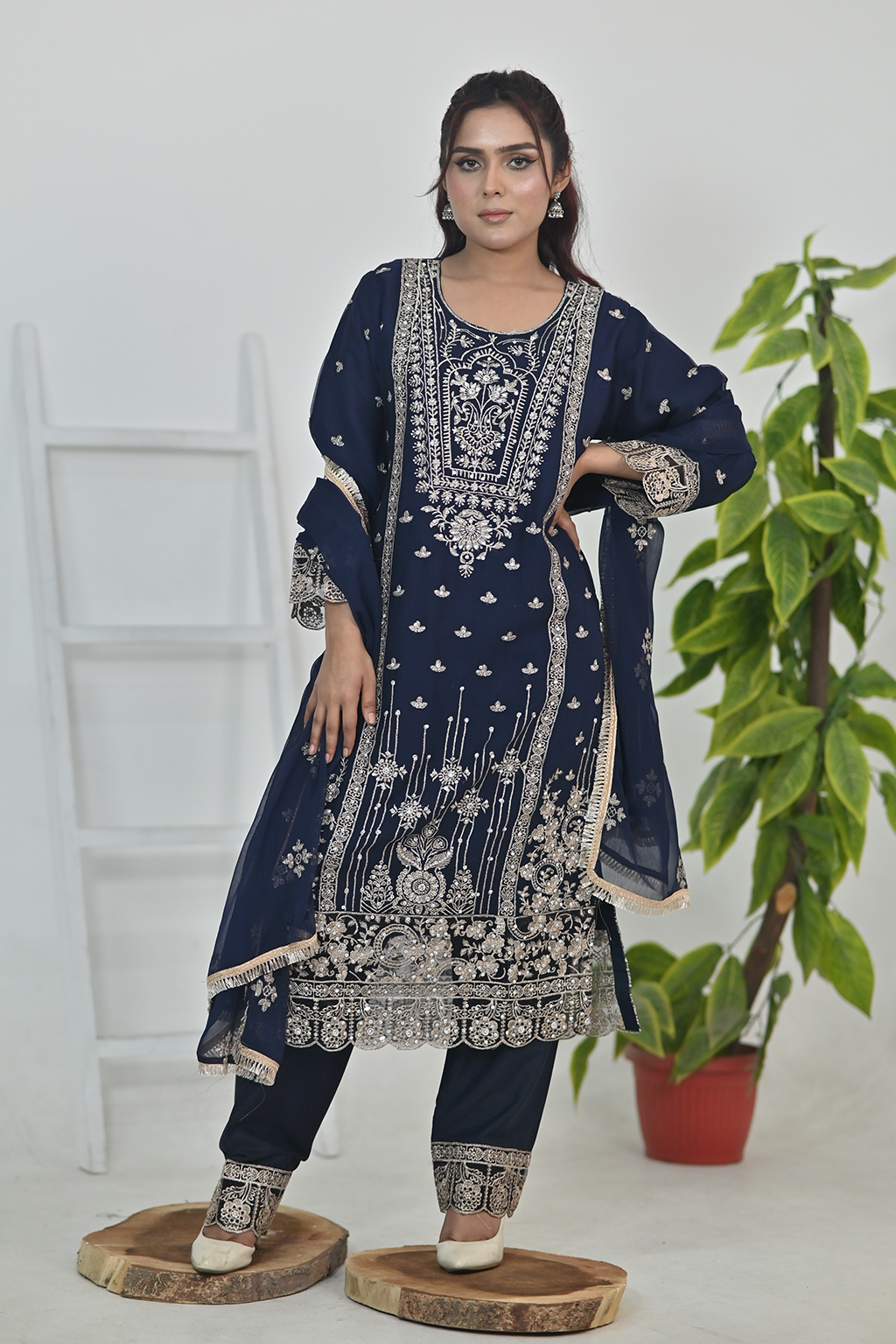 Dark Navy Blue Luxury Embroidered Occasion Edit 3PC Kurta Set