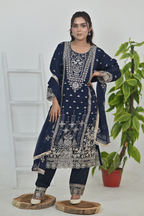 Dark Navy Blue Luxury Embroidered Occasion Edit 3PC Kurta Set