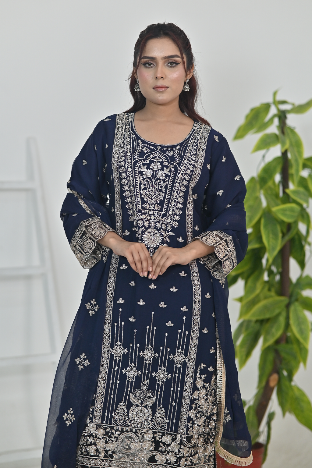 Dark Navy Blue Luxury Embroidered Occasion Edit 3PC Kurta Set