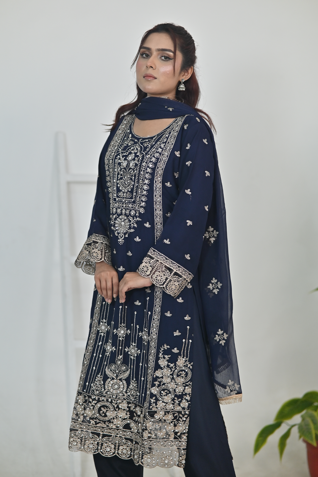 Dark Navy Blue Luxury Embroidered Occasion Edit 3PC Kurta Set