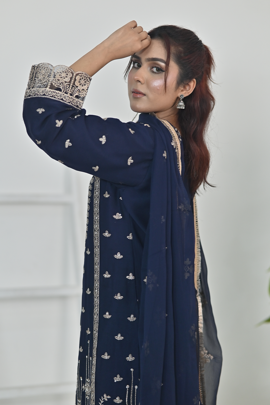 Dark Navy Blue Luxury Embroidered Occasion Edit 3PC Kurta Set