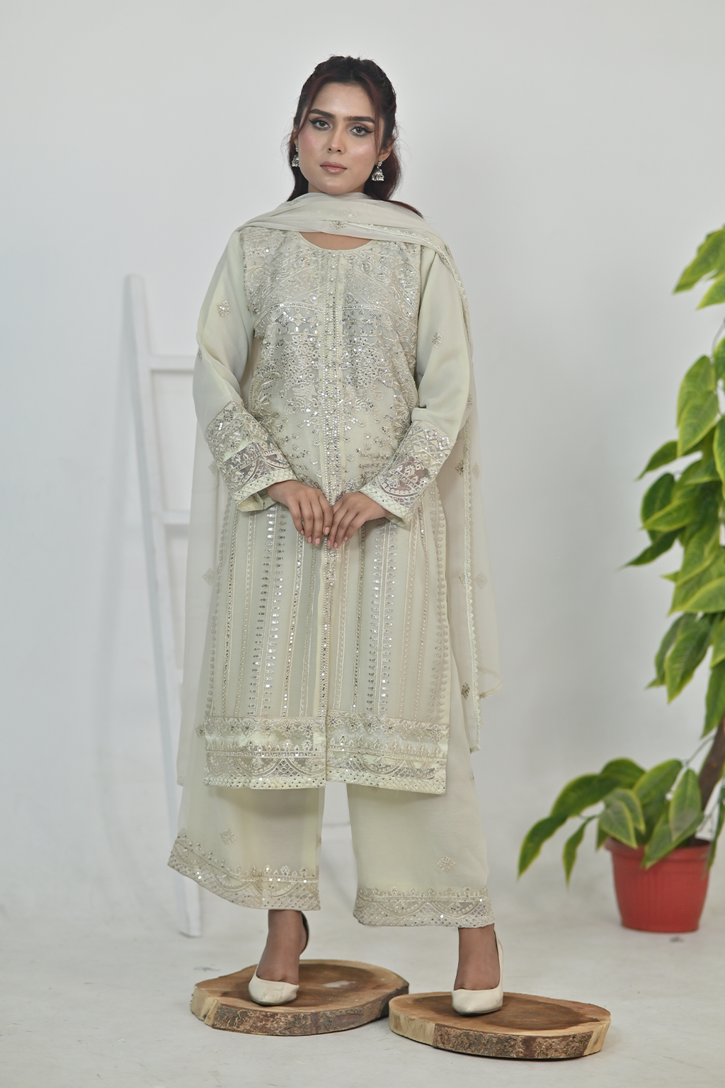 Cream Luxury Embroidered Occasion Edit  3PC Kurta Set
