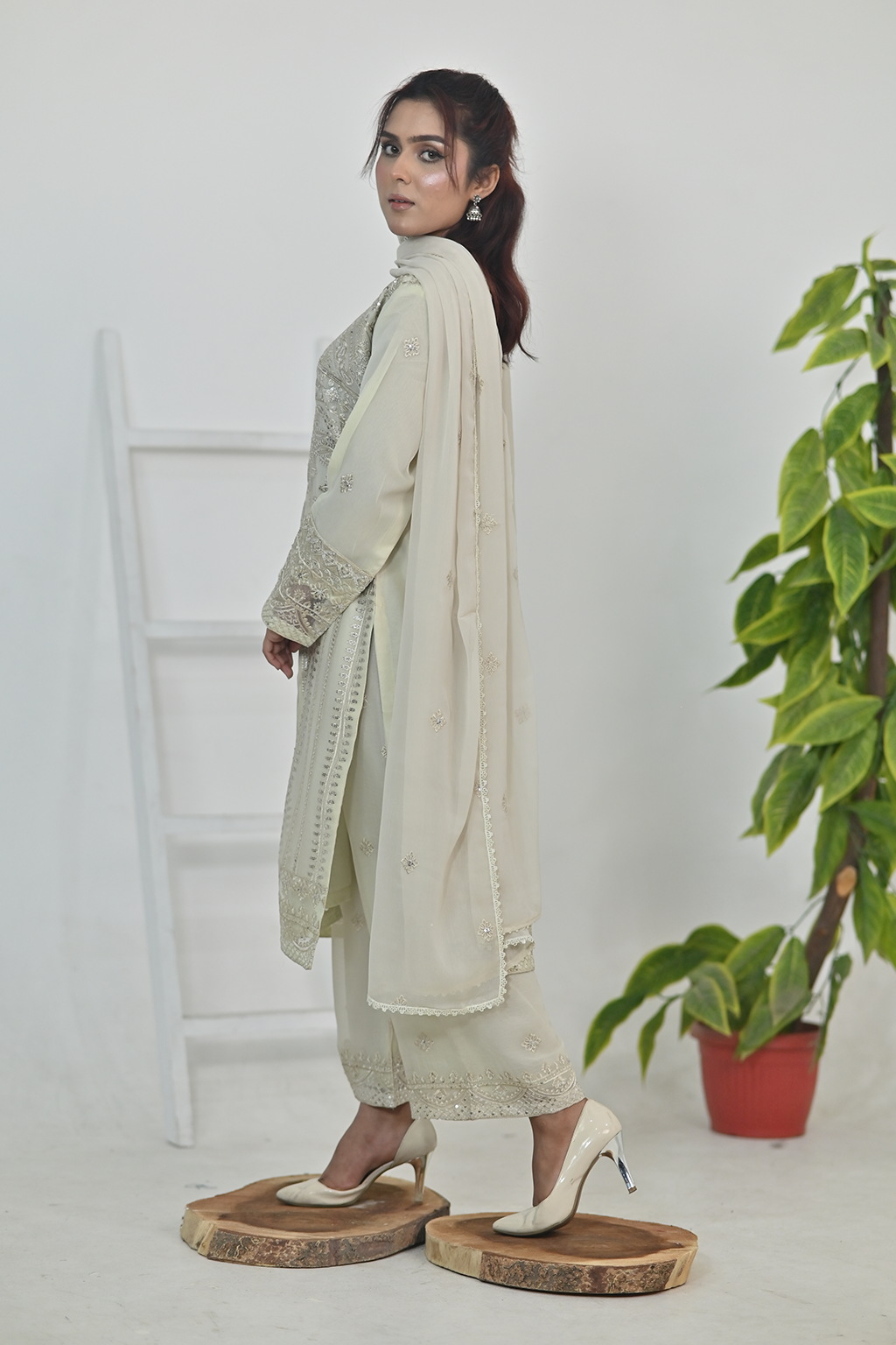 Cream Luxury Embroidered Occasion Edit  3PC Kurta Set