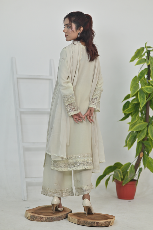 Cream Luxury Embroidered Occasion Edit  3PC Kurta Set