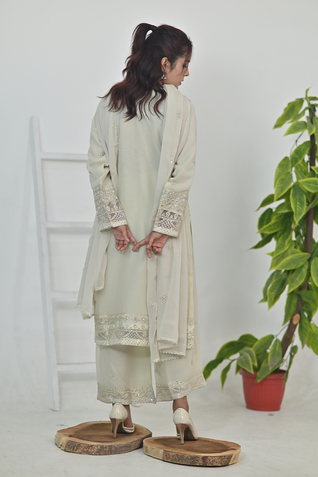 Cream Luxury Embroidered Occasion Edit  3PC Kurta Set
