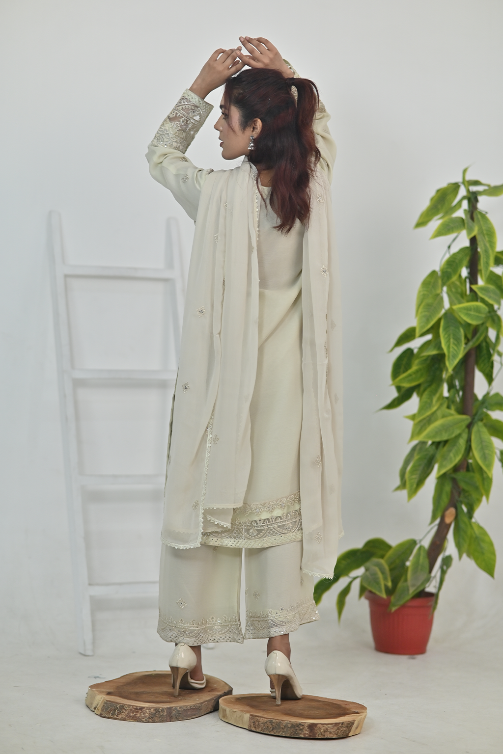 Cream Luxury Embroidered Occasion Edit  3PC Kurta Set