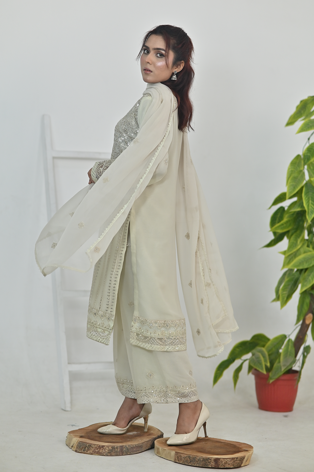 Cream Luxury Embroidered Occasion Edit  3PC Kurta Set