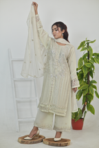 Cream Luxury Embroidered Occasion Edit  3PC Kurta Set