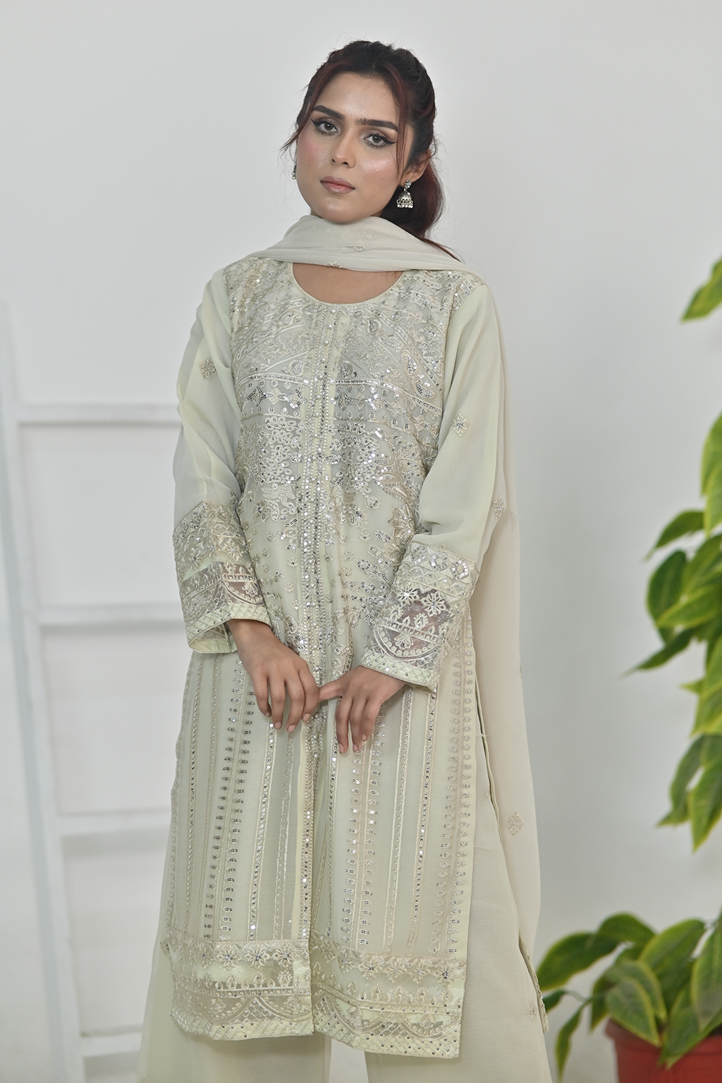 Cream Luxury Embroidered Occasion Edit  3PC Kurta Set