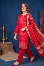 Bright Cherry Red – Premium Unstitched Embroidered Lawn 3PC Dress with Printed Dupatta