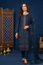 Slate Blue Grey– Premium Unstitched Embroidered Lawn 3PC Dress with Lawn Dupatta