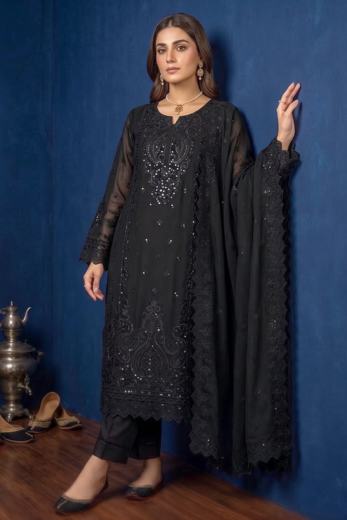 Black Jet Luxury Embroidered Occasion Edit  3PC Kurta Set