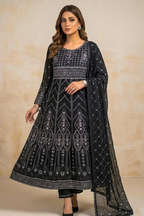 Charcoal Black Luxury Embroidered Formal Maxi Dress with Embroidered Dupatta & Trouser