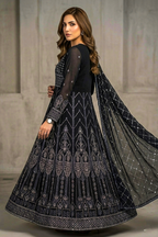 Charcoal Black Luxury Embroidered Formal Maxi Dress with Embroidered Dupatta & Trouser