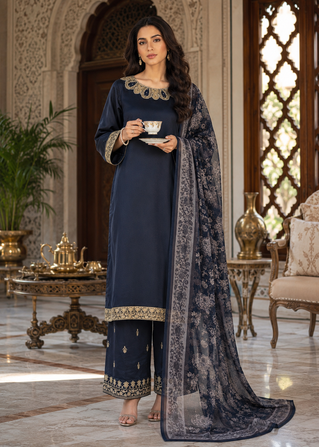 Shadow Whisper – Black Premium Embroidered Silk 3PC Set