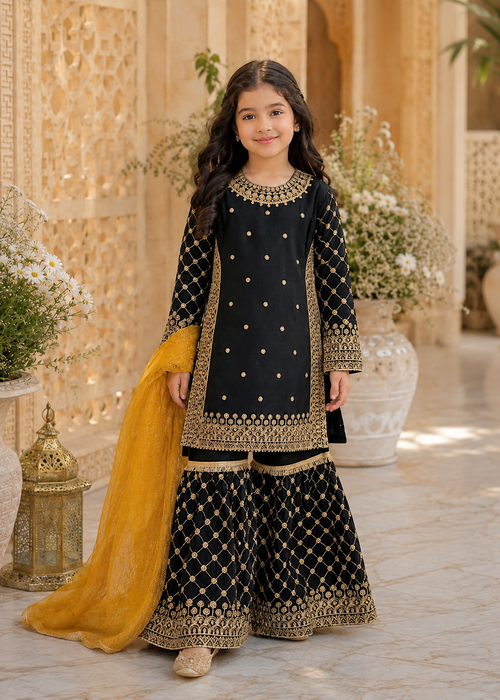 Little Noir Luxe – Embroidered Kids 2-Pc