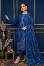 Cobalt Blue – Premium Unstitched Embroidered Lawn 3PC Dress with Printed Dupatta