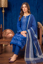 Periwinkle Blue – Premium Unstitched Embroidered Lawn 3PC Dress with Printed Dupatta