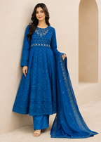 Ocean Grace – Teal Luxury Chiffon Maxi 3PC Set with Embroidered Dupatta & Silk Trouser