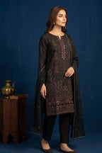 Dark Espresso Brown – Premium Unstitched Embroidered Lawn 3PC Dress with Lawn Dupatta