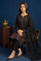 Dark Espresso Brown – Premium Unstitched Embroidered Lawn 3PC Dress with Lawn Dupatta