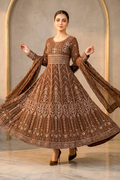 Mocha Elegance Embroidered Chiffon Maxi 3PC