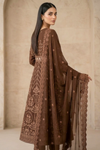 Dark Chocolate Brown Luxury Embroidered Formal Maxi Dress with Embroidered Dupatta & Trouser
