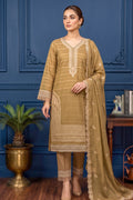Dry Golden Khaki – Premium Unstitched Embroidered Lawn 3PC Dress with Chiffon Dupatta