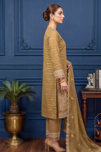 Dry Golden Khaki – Premium Unstitched Embroidered Lawn 3PC Dress with Chiffon Dupatta
