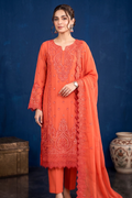 Coral Orange Edit Luxury Embroidered Chiffon 3PC Kurta Set