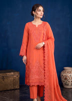 Coral Orange Edit Luxury Embroidered Chiffon 3PC Kurta Set